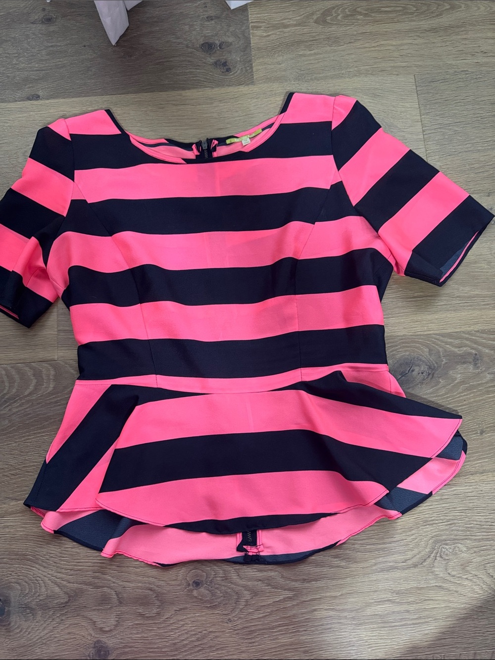 Gianni Bini Pink and Black Striped Peplum Top